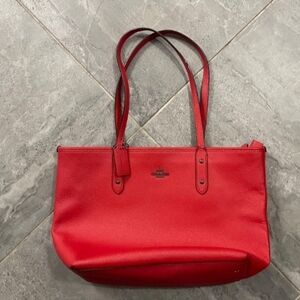 Coach Red Leather Tote with Double Straps